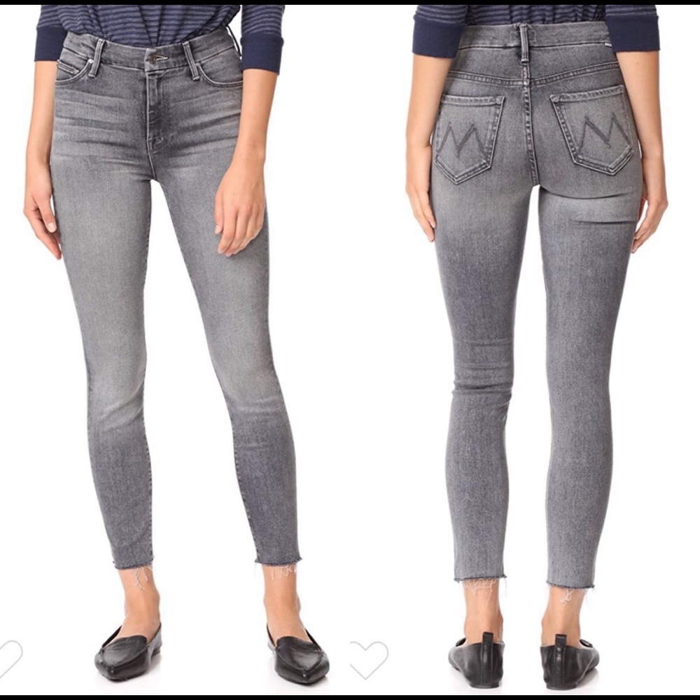 Mother Mid/Low Rise Gray Wash Skinny Jeans